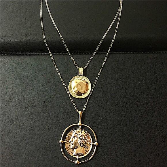 Gold Coin Pendant Necklace, Multilayer, Charm, Boho, Medallion - Picture 4 of 12
